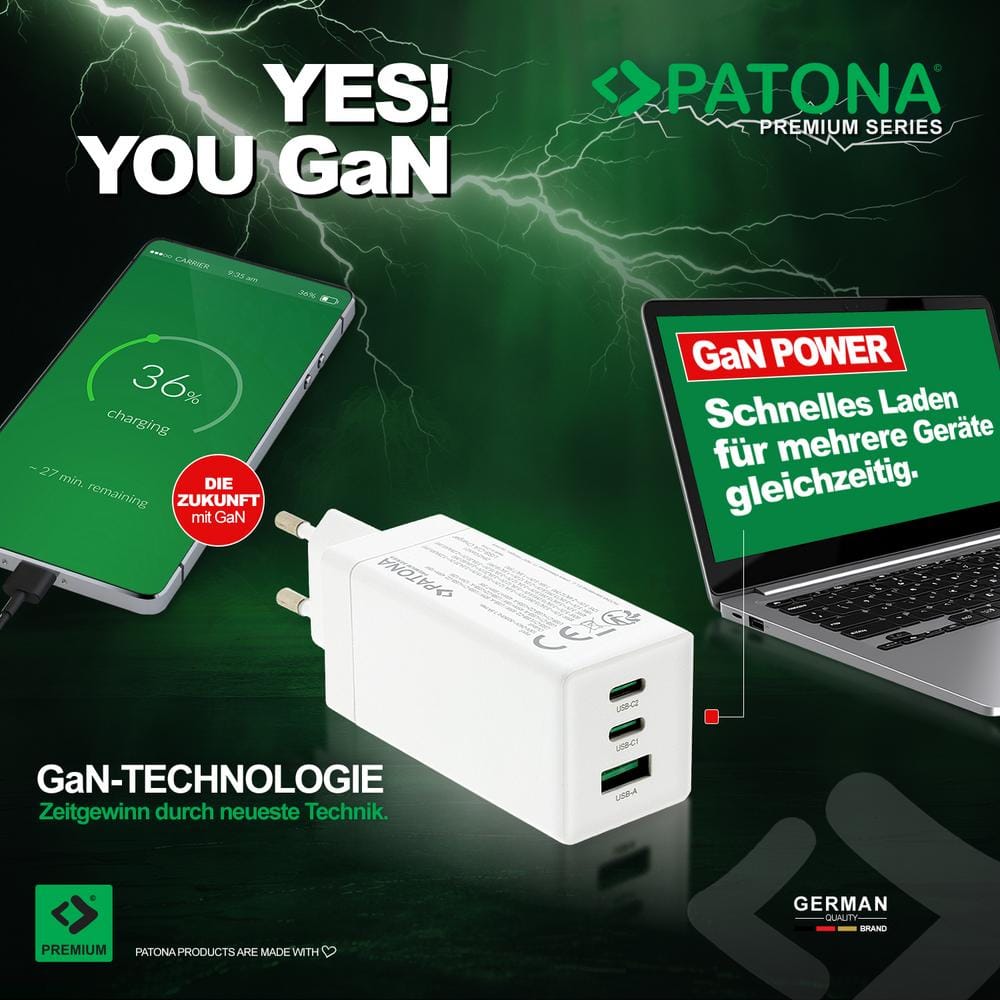 PATONA Premium GaN PD140W Adapter in Weiß mit 3 USB‑C Anschlüssen und 1 USB‑A Anschluss PD3.0 QC3.0 PATONA Premium GaN PD140W Adapter in Weiß mit 3 USB‑C Anschlüssen und 1 USB‑A Anschluss PD3.0 QC3.0