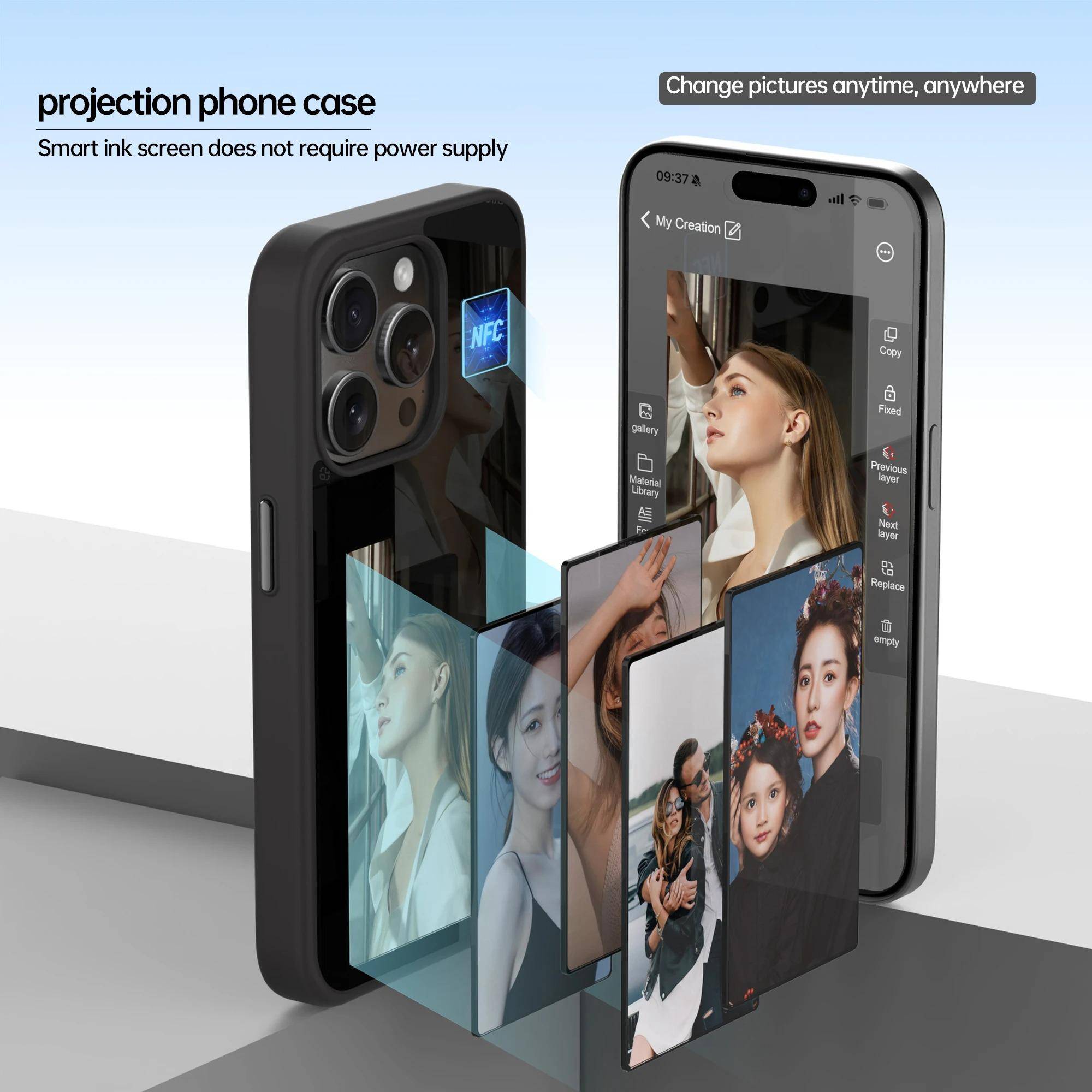 Innovative iPhone Schutzhülle mit NFC-basiertem Display für Bildanzeige