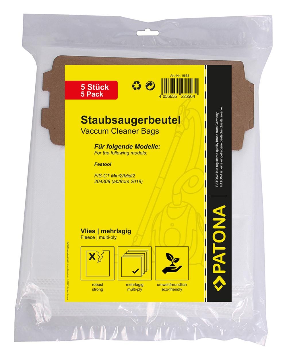 PATONA 5 Staubsaugerbeutel mehrlagig Vlies inkl. Microfilter für Festool FIS-CT Mini2 Midi2 204308 PATONA 5 Staubsaugerbeutel mehrlagig Vlies inkl. Microfilter für Festool FIS-CT Mini2 Midi2 204308