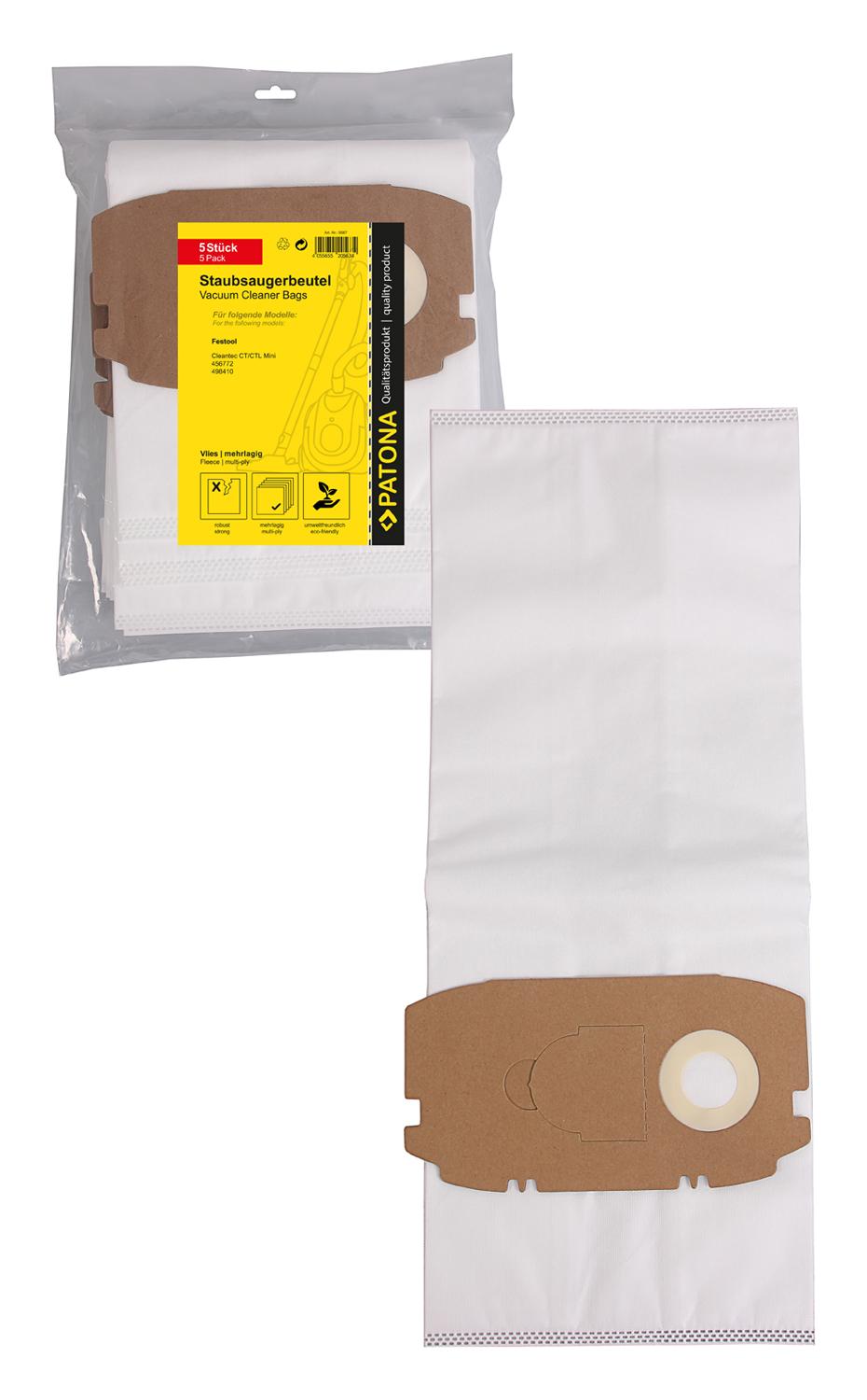 PATONA 5 Staubsaugerbeutel mehrlagig Vlies für Festool Cleantec CT CTL Mini 456772 498410 bis Baujahr 2018 PATONA 5 Staubsaugerbeutel mehrlagig Vlies für Festool Cleantec CT CTL Mini 456772 498410 bis Baujahr 2018