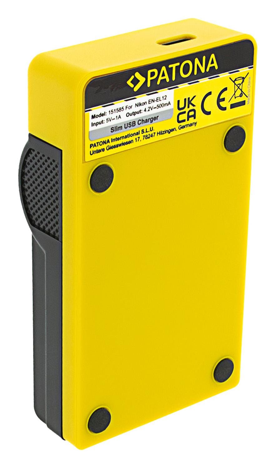 PATONA Slim USB Ladegerät mit USB‑C Input für Nikon EN‑EL12 Coolpix AW100 AW1100 S6300 S8000 S9500