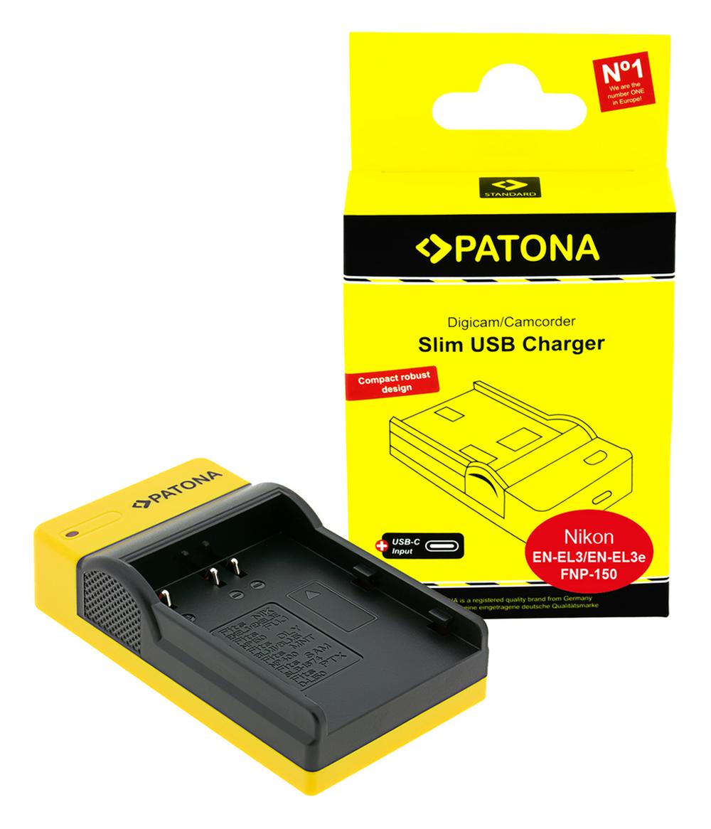 PATONA Slim USB Ladegerät mit USB‑C Input für Nikon EN‑EL3, Konica Minolta Dynax 5D und Dynax 7D