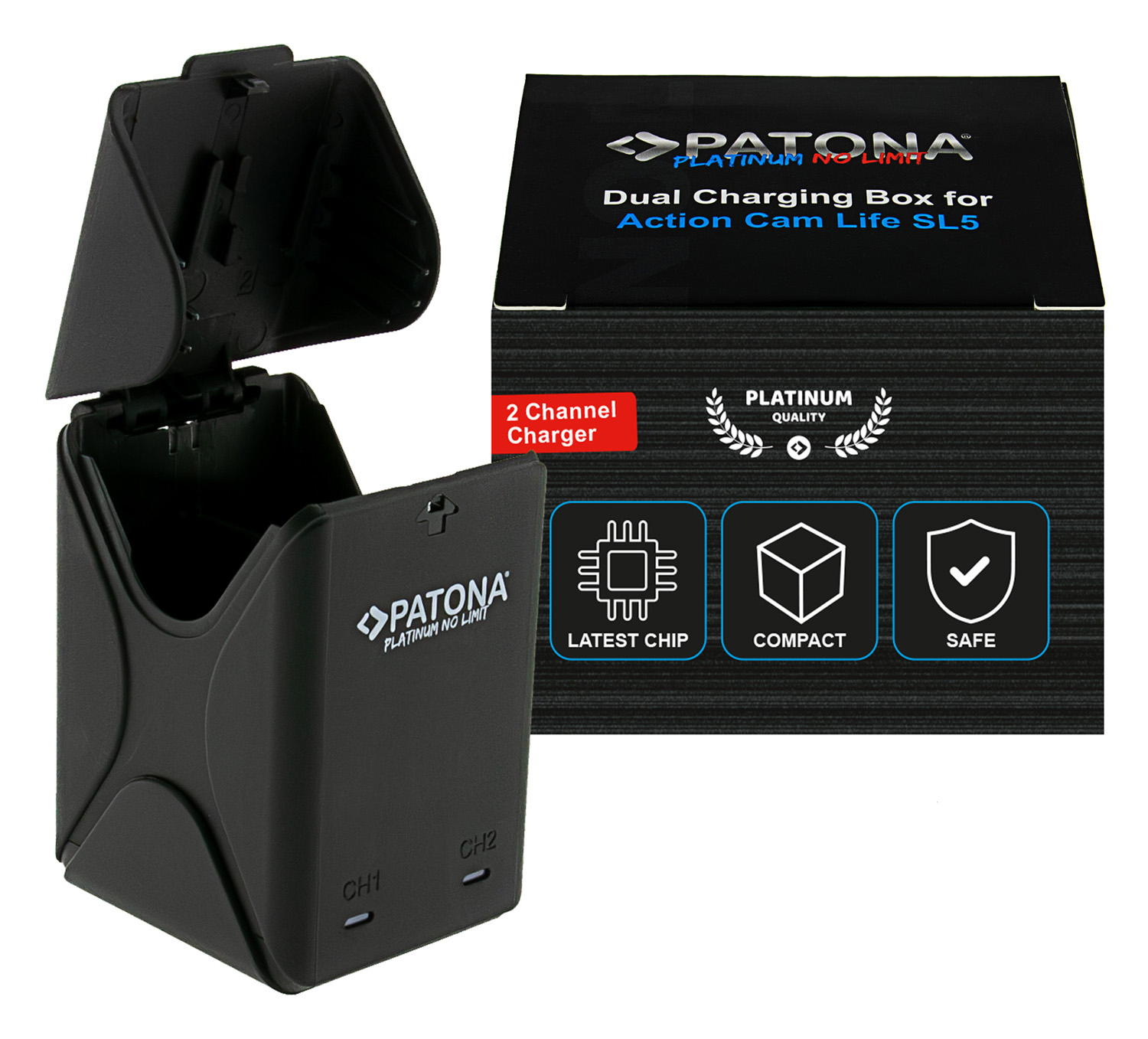 PATONA Platinum Dual-Charger Ladebox für PATONA Action Cam Life SL5 PATONA Platinum Dual-Charger Ladebox für PATONA Action Cam Life SL5