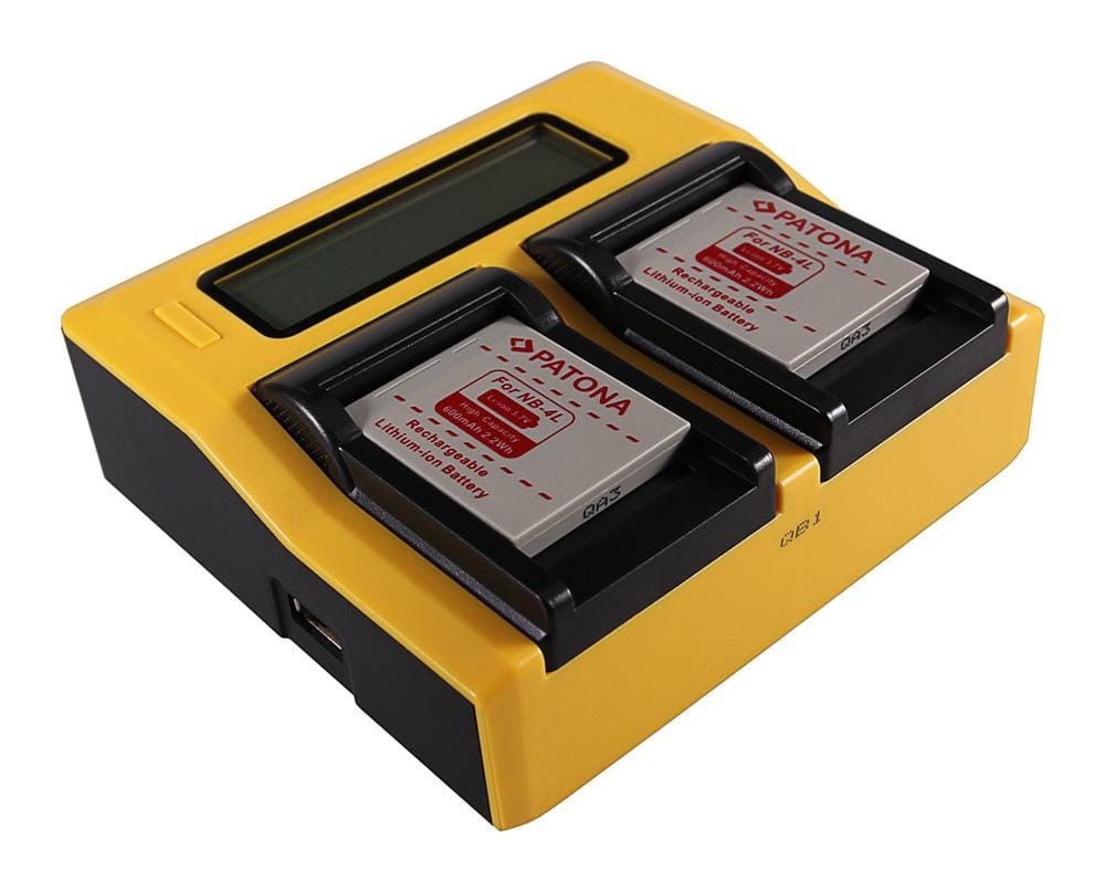 PATONA Dual LCD USB Ladegerät für Canon NB‑4L NB‑5L Akkus – kompatibel mit Digital Ixus i zoom i 7 800 IS 850 IS
