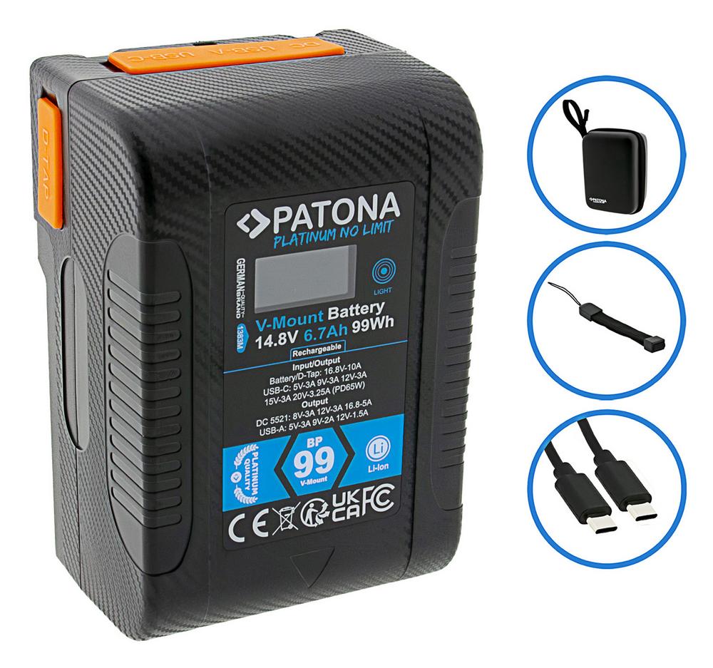 PATONA Platinum V-Mount Akku BP-99W PD65 99Wh USB-C USB-A 2x D-Tap DC-out inkl. Hardcase PATONA Platinum V-Mount Akku BP-99W PD65 99Wh USB-C USB-A 2x D-Tap DC-out inkl. Hardcase