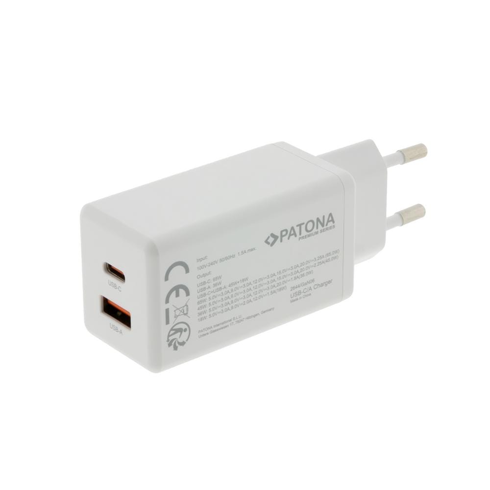 PATONA Premium GaN PD65W Adapter weiß 1x USB-C 1x USB-A PD3.0 QC3.0 PATONA Premium GaN PD65W Adapter weiß 1x USB-C 1x USB-A PD3.0 QC3.0