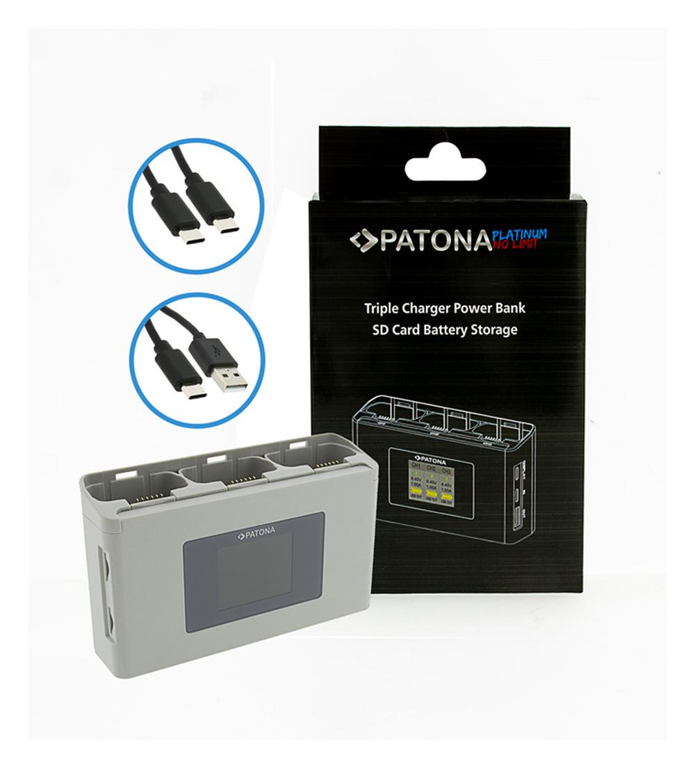 PATONA Platinum Triple Ladegerät BC-JMI2B für DJI Mini 2 Mavic Mini mit Powerbank und Speicherkartenfach PATONA Platinum Triple Ladegerät BC-JMI2B für DJI Mini 2 Mavic Mini mit Powerbank und Speicherkartenfach