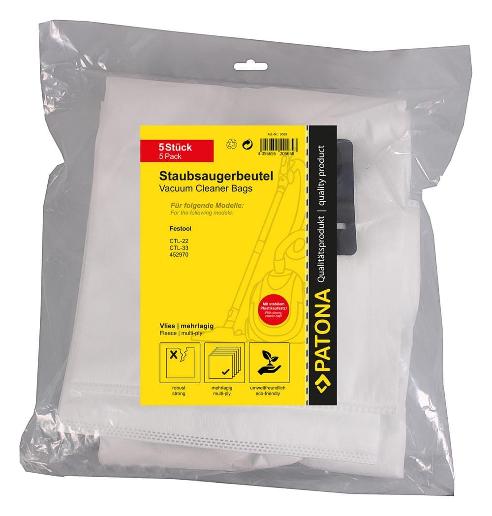 PATONA 5 Staubsaugerbeutel mehrlagig Vlies für Festool CTL-22 CTL-33 452970