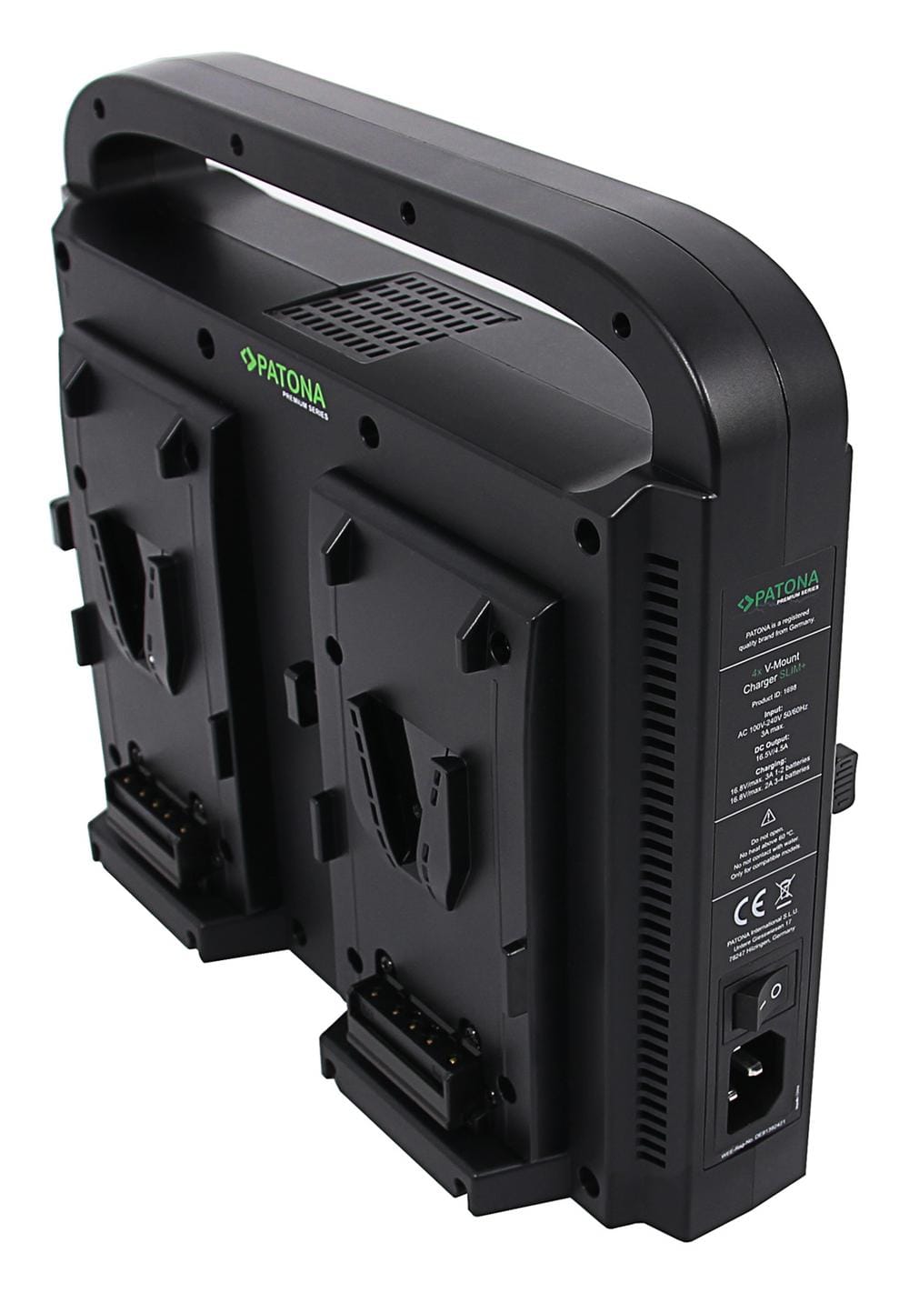 PATONA paralleles 4-fach Slim-Ladegerät kompakt für Sony Red DSLR V-Mount Akkus mit Netzteilsfunktion