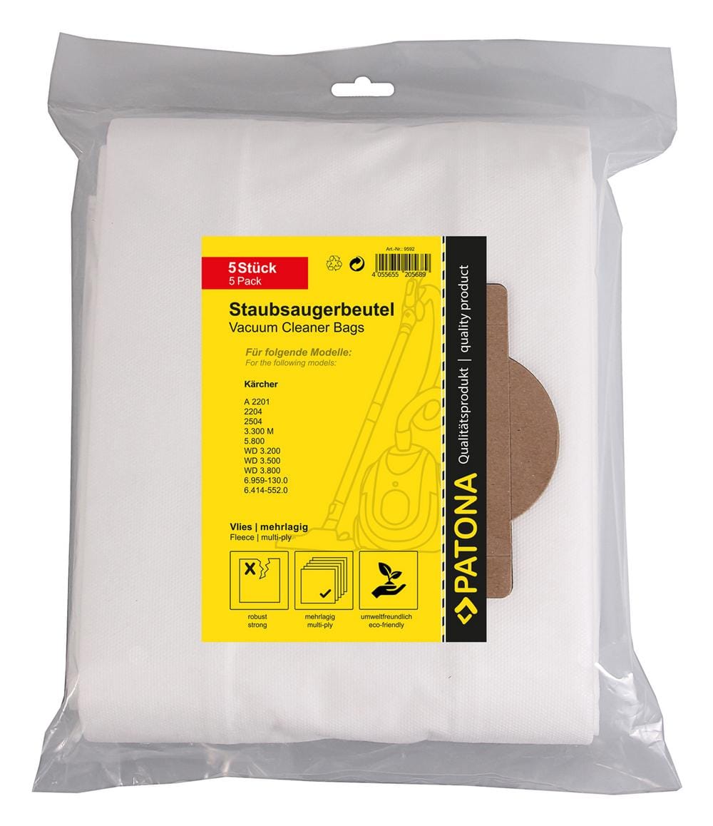 PATONA 5 Staubsaugerbeutel mehrlagig Vlies für Kärcher A 2201 2204 2504 3.300M 5.800 WD 3.200 WD 3.500 WD 3.800 6.959-130.0