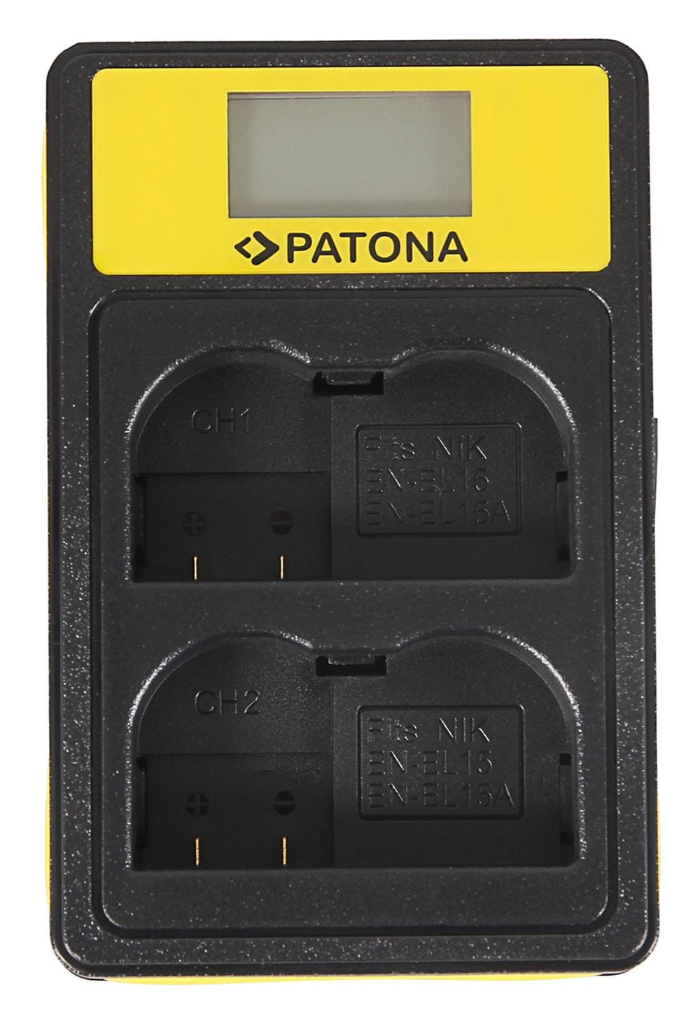PATONA Smart Dual LCD USB Ladegerät für Nikon EN-EL15 Akkus – kompatibel mit D600 D610 D7000 D7100 D800 D8000 D800E D810 Z6 Z7