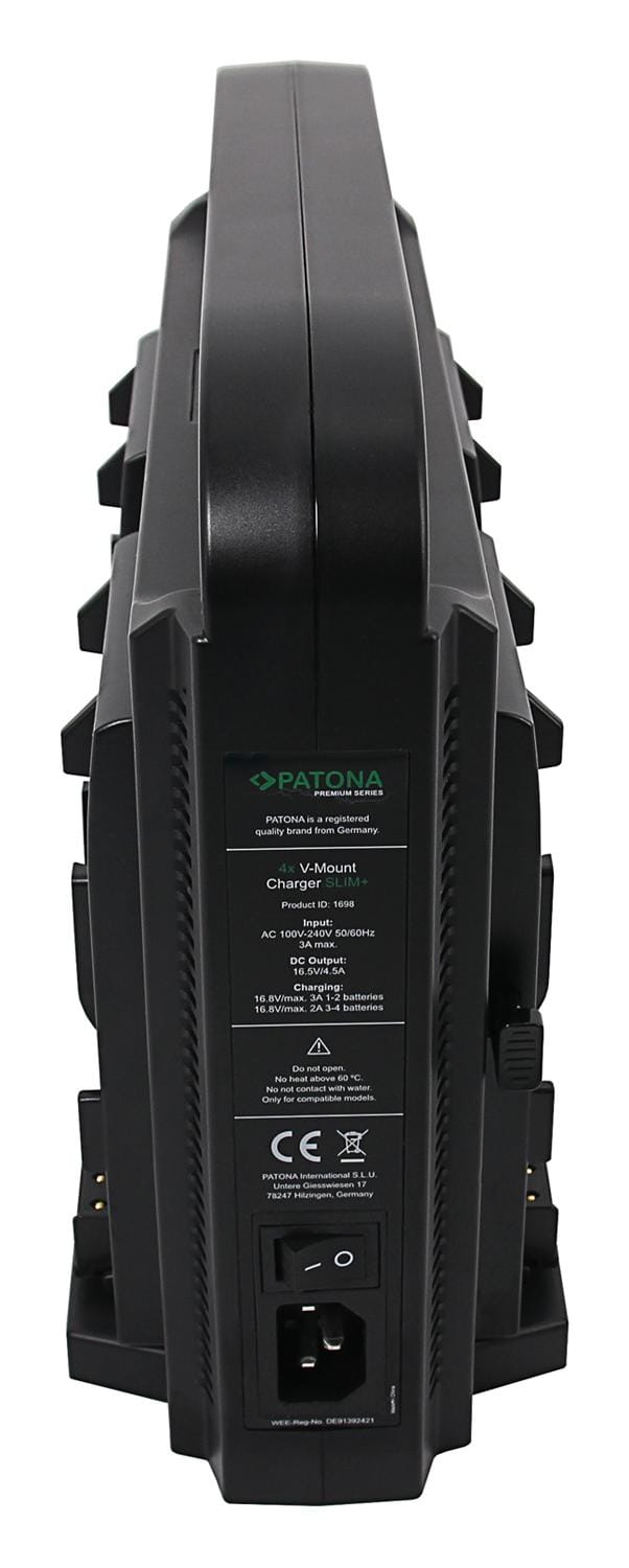 PATONA paralleles 4-fach Slim-Ladegerät kompakt für Sony Red DSLR V-Mount Akkus mit Netzteilsfunktion