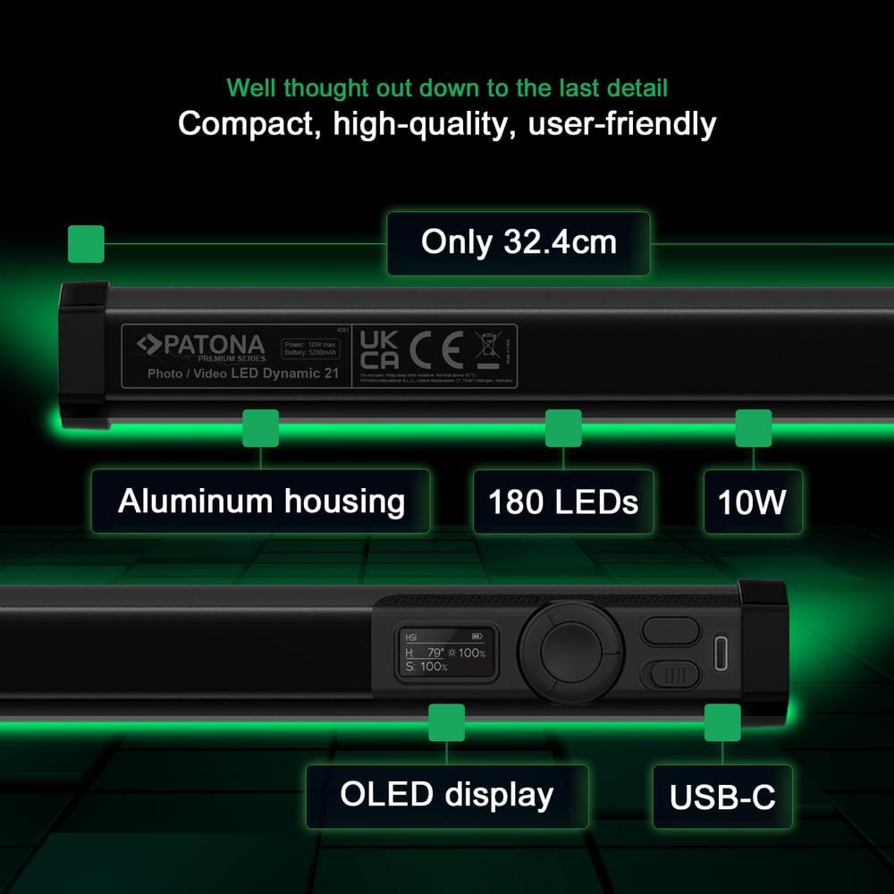 PATONA Premium LED RGB Tube Foto- und Videolicht 10W mit 21 voreingestellten Effekten PATONA Premium LED RGB Tube Foto- und Videolicht 10W mit 21 voreingestellten Effekten