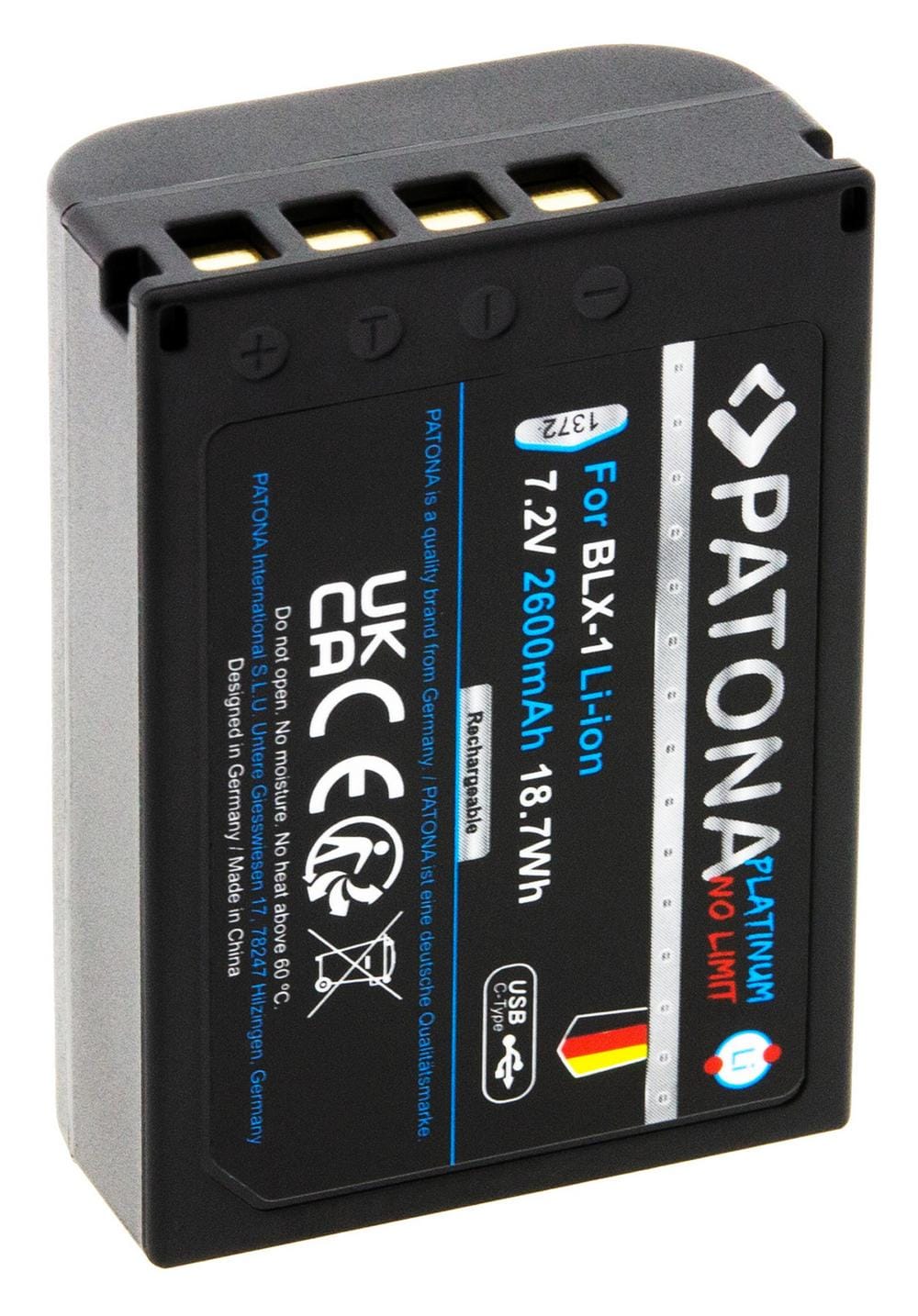 PATONA Platinum Akku mit USB-C Input für Olympus OM-1 OM1 BLX-1 BLX1