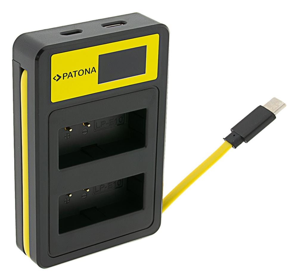 PATONA Smart Dual LCD USB Ladegerät für Canon LP‑E10 EOS EOS1100D EOS‑1100D Rebel T3 Kiss X50