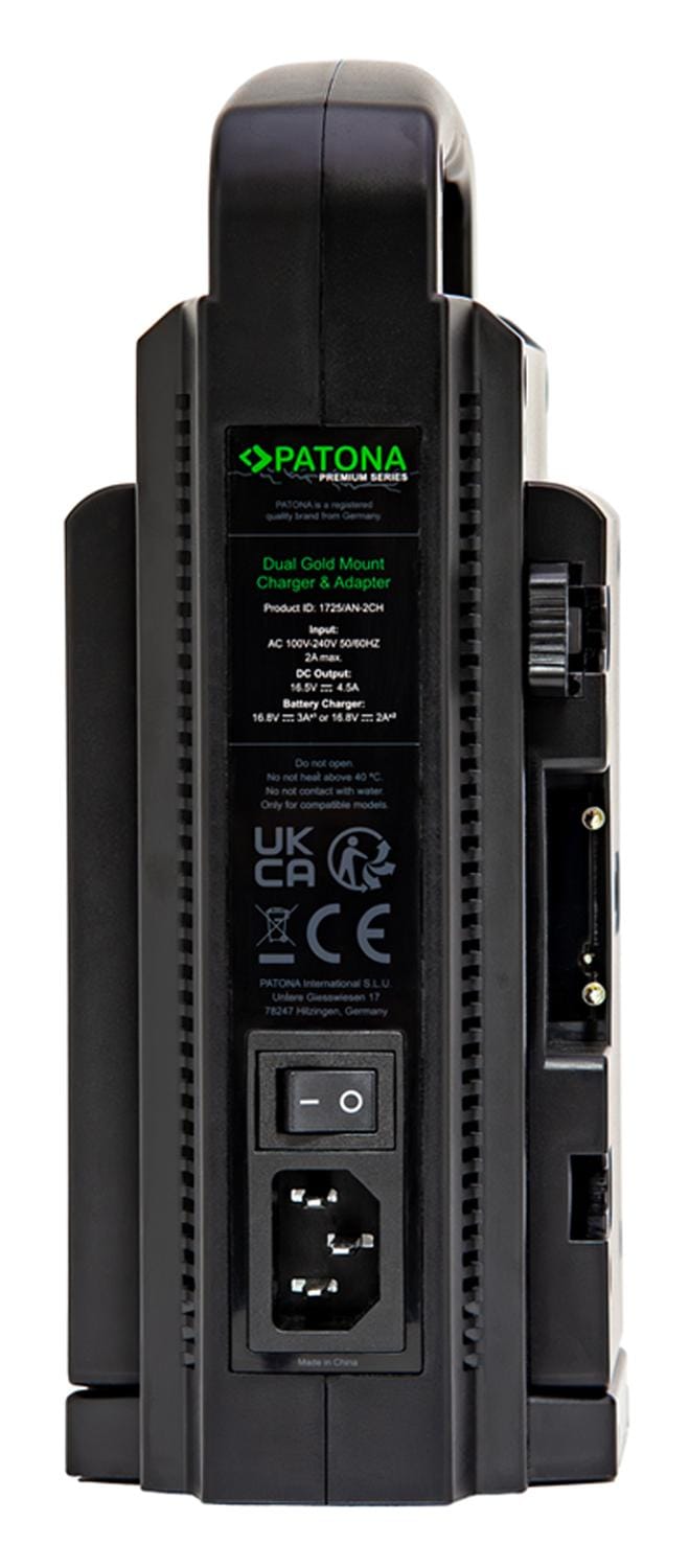 PATONA Premium Dual Gold Mount Ladegerät für Panasonic AN-190W BL‑BP150 BP‑150S inkl. 4‑Pin XLR‑Kabel