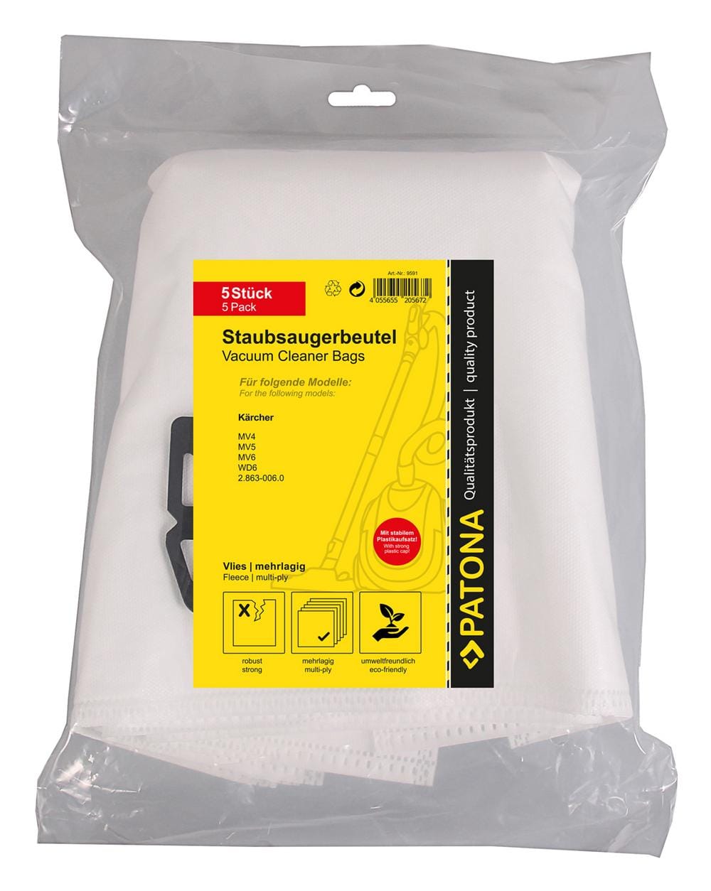 PATONA 5 Staubsaugerbeutel mehrlagig Vlies für Kärcher MV4 MV5 MV6 WD6 2.863-006.0 PATONA 5 Staubsaugerbeutel mehrlagig Vlies für Kärcher MV4 MV5 MV6 WD6 2.863-006.0