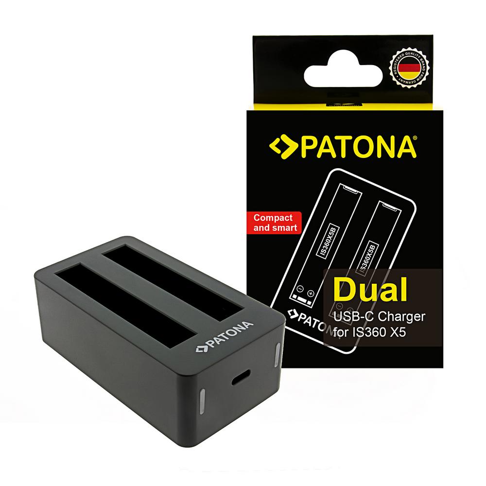 PATONA Dual Ladegerät für Insta360 X5 CINSBAHA inkl. USB-C Kabel