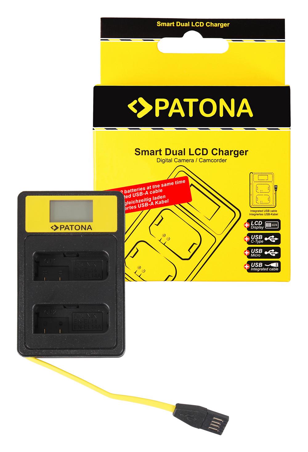 PATONA Smart Dual LCD USB Ladegerät für Nikon EN-EL14 ENEL14 D3100 D3200 D5100 D5200 D5300 P7000 P7700 P7800