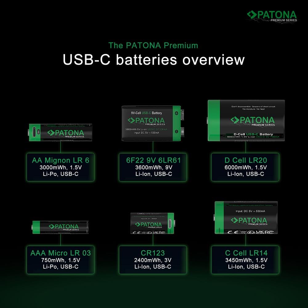 PATONA Premium CR123A USB‑C Akkus 2400 mWh 3,0 V für Kameras Fernbedienungen Mikrofone Spielzeug Taschenlampen – 4 Stück inkl. USB‑C zu 2‑fach Kabel PATONA Premium CR123A USB‑C Akkus 2400 mWh 3,0 V für Kameras Fernbedienungen Mikrofone Spielzeug Taschenlampen – 4 Stück inkl. USB‑C zu 2‑fach Kabel