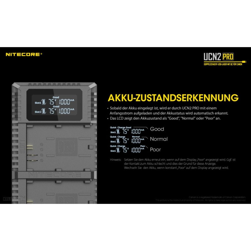 Nitecore UCN 2 PRO Ladegerät für Canon Nitecore UCN 2 PRO Ladegerät für Canon