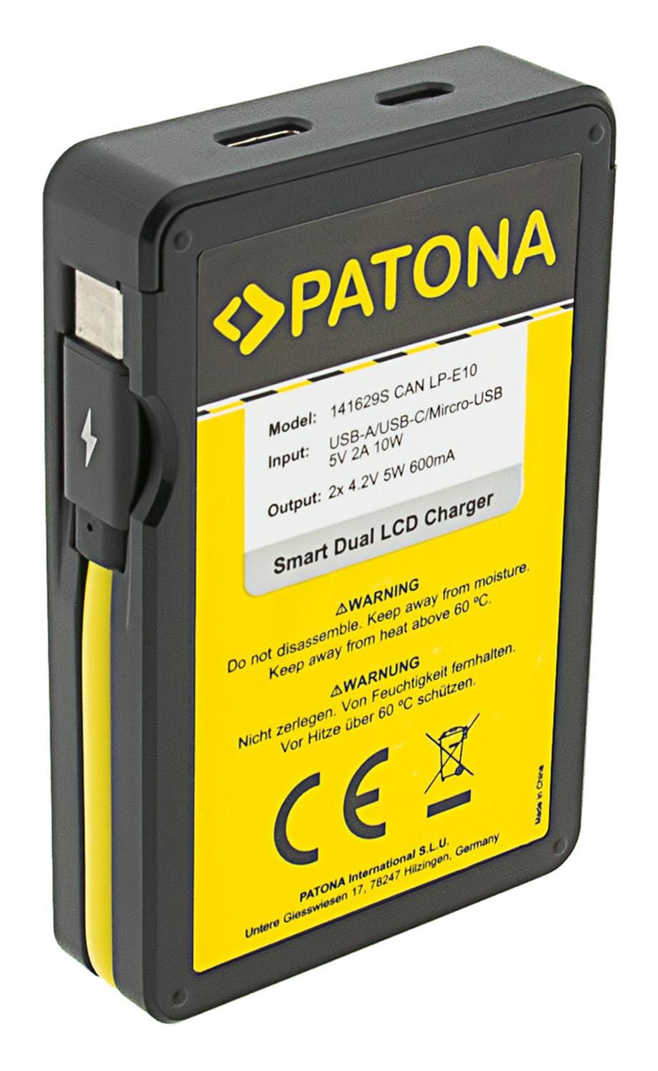 PATONA Smart Dual LCD USB Ladegerät für Canon LP‑E10 EOS EOS1100D EOS‑1100D Rebel T3 Kiss X50
