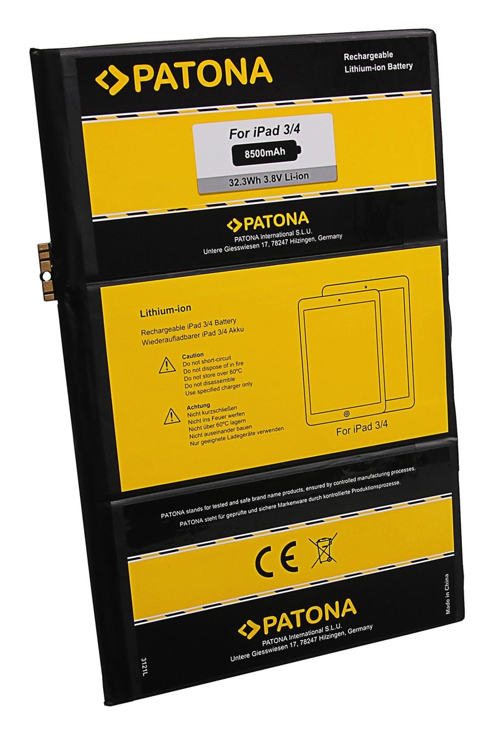 PATONA Akku für Apple iPad 3 und iPad 4 – mit einzeln geprüften Markenzellen