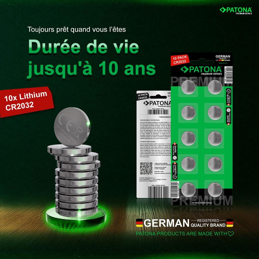 PATONA Premium 10 Stück 3V CR2032 Knopfzelle
