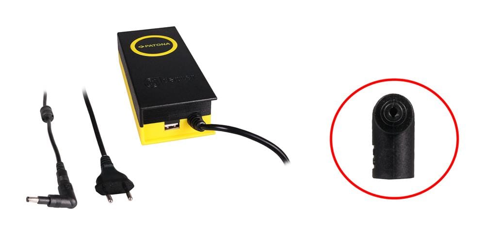 PATONA 90W Synchron-Netzteil 19,5V mit 2,1A USB-Ausgang und 90° Winkel-Stecker