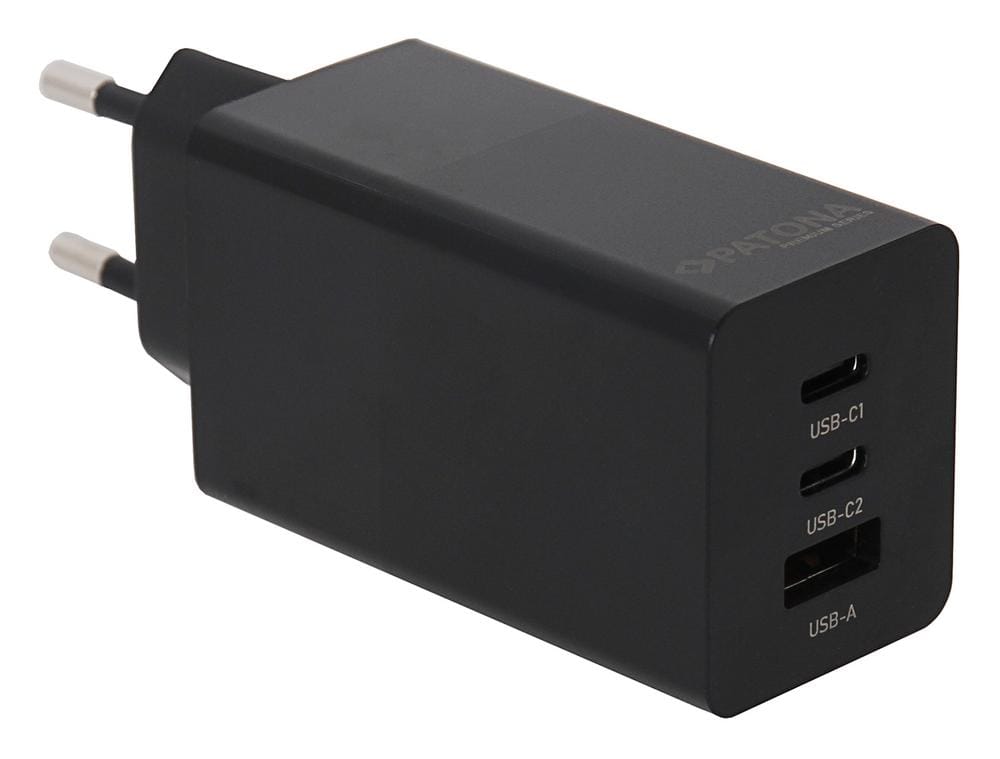 PATONA Premium GaN PD65W Adapter schwarz 2 x USB‑C 1 x USB‑A PD3.0 QC3.0 PATONA Premium GaN PD65W Adapter schwarz 2 x USB‑C 1 x USB‑A PD3.0 QC3.0