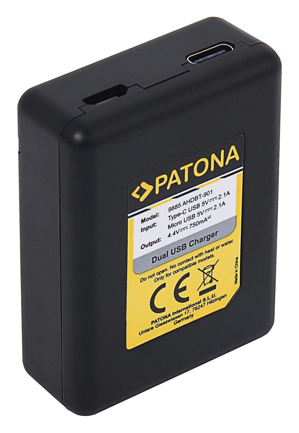 PATONA USB Dual Ladegerät für GoPro Hero 9 Hero 10 Hero 11 AHDBT901 ADBAT001 ADDBD-211 inkl. Micro-USB