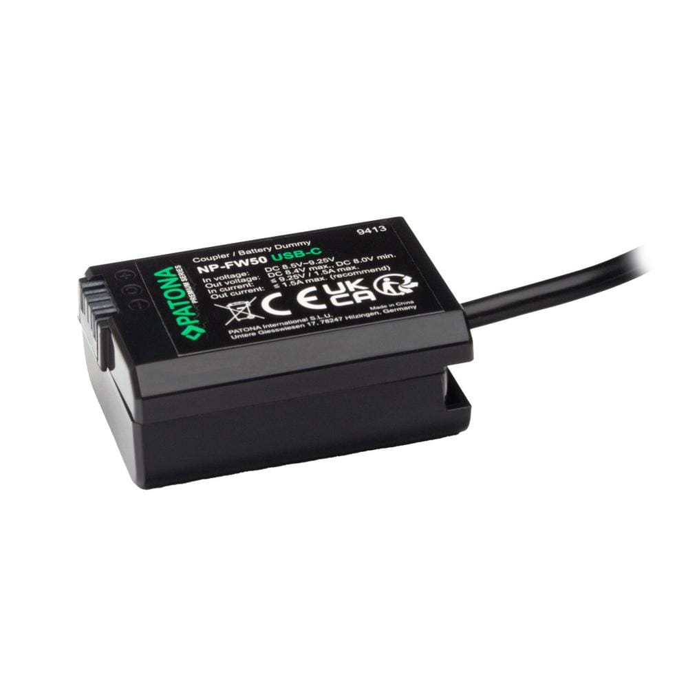 PATONA Premium USB‑C Input Akku‑Adapter für Sony NP‑FW50, NEX‑3, NEX‑3C und NEX‑5