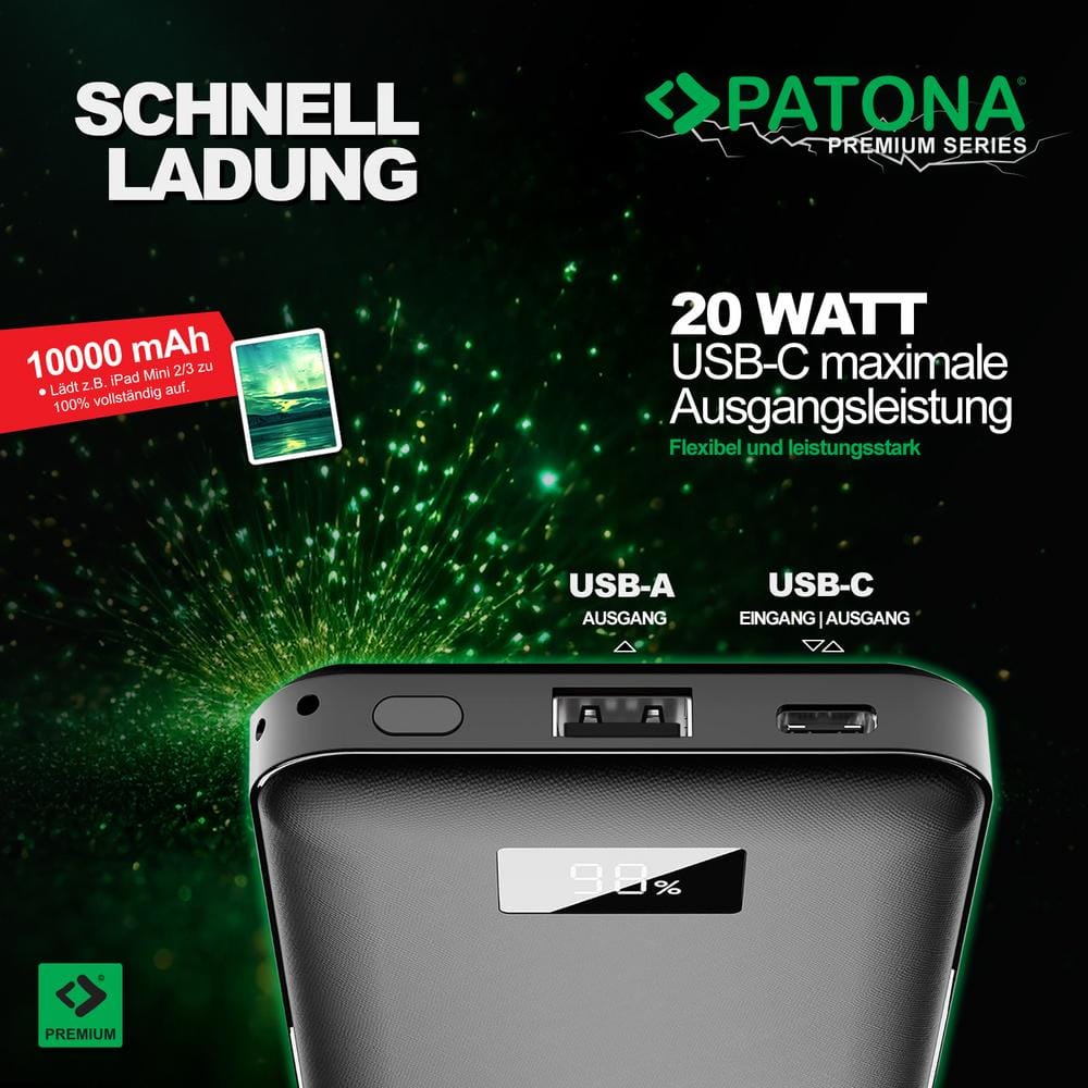 PATONA Premium Powerbank Stark 3.0 PD20W 10.000 mAh für Smartphones, Digitalkameras, Headsets und mehr