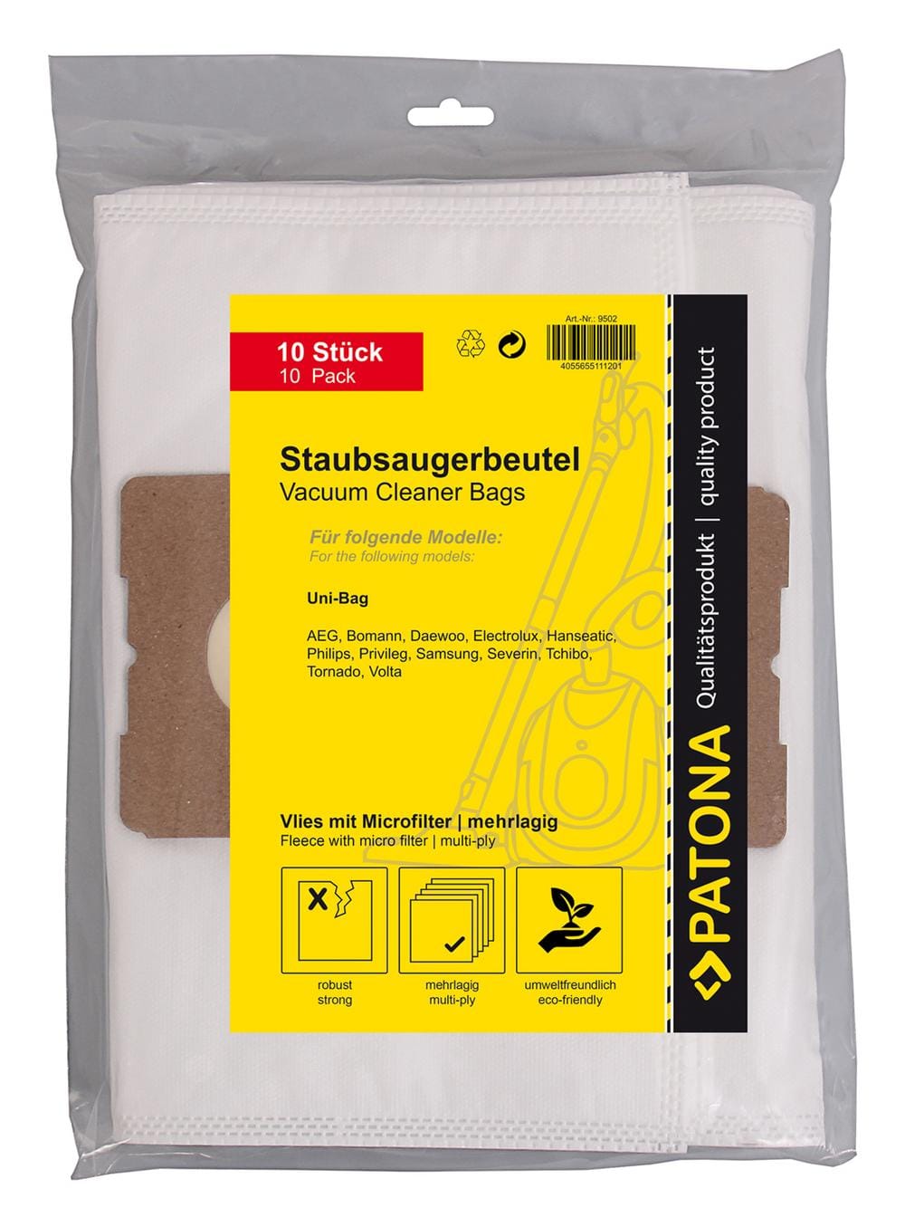 PATONA 10 Staubsaugerbeutel Vlies mehrlagig inkl. Microfilter für AEG S-BAG GR.205 PATONA 10 Staubsaugerbeutel Vlies mehrlagig inkl. Microfilter für AEG S-BAG GR.205