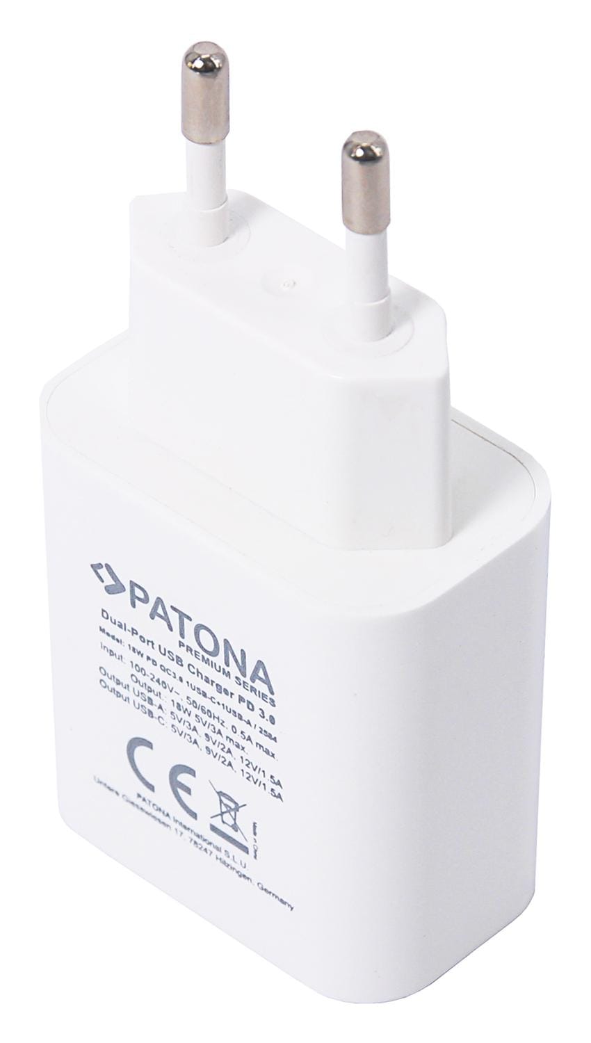 PATONA Premium PD18W Adapter 5V 3.0A 9V 2.0A 12V 1.5A 1x USB‑C 1x USB‑A PD3.0 QC3.0 weiß PATONA Premium PD18W Adapter 5V 3.0A 9V 2.0A 12V 1.5A 1x USB‑C 1x USB‑A PD3.0 QC3.0 weiß