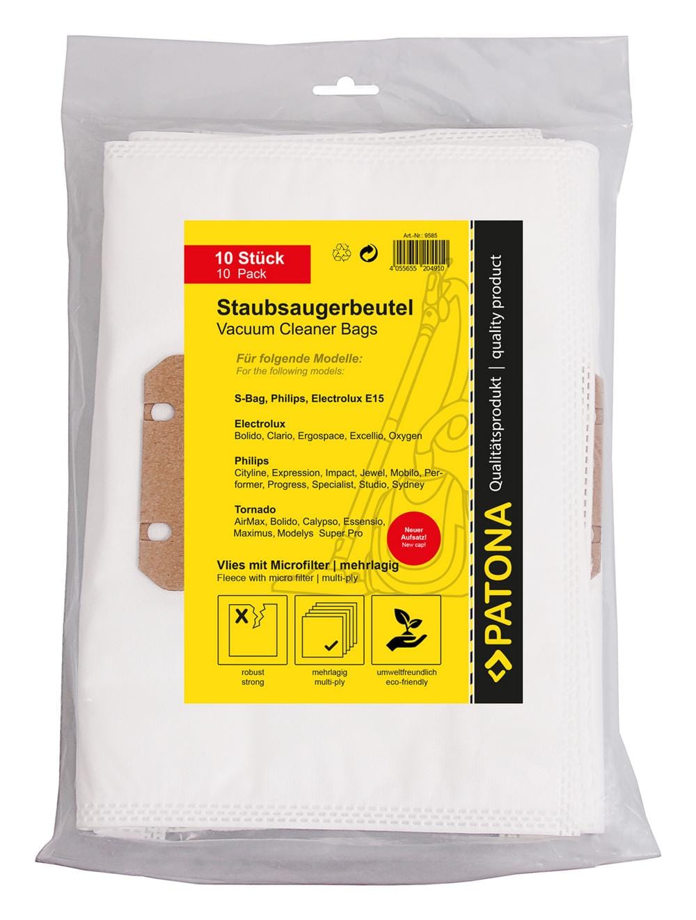 PATONA 10 Staubsaugerbeutel mehrlagig Vlies inkl. Microfilter für Electrolux E15 mit neuem Aufsatz PATONA 10 Staubsaugerbeutel mehrlagig Vlies inkl. Microfilter für Electrolux E15 mit neuem Aufsatz