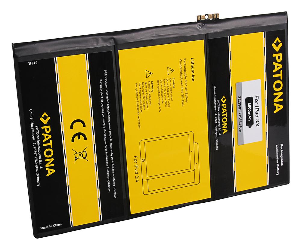 PATONA Akku für Apple iPad 3 und iPad 4 – mit einzeln geprüften Markenzellen