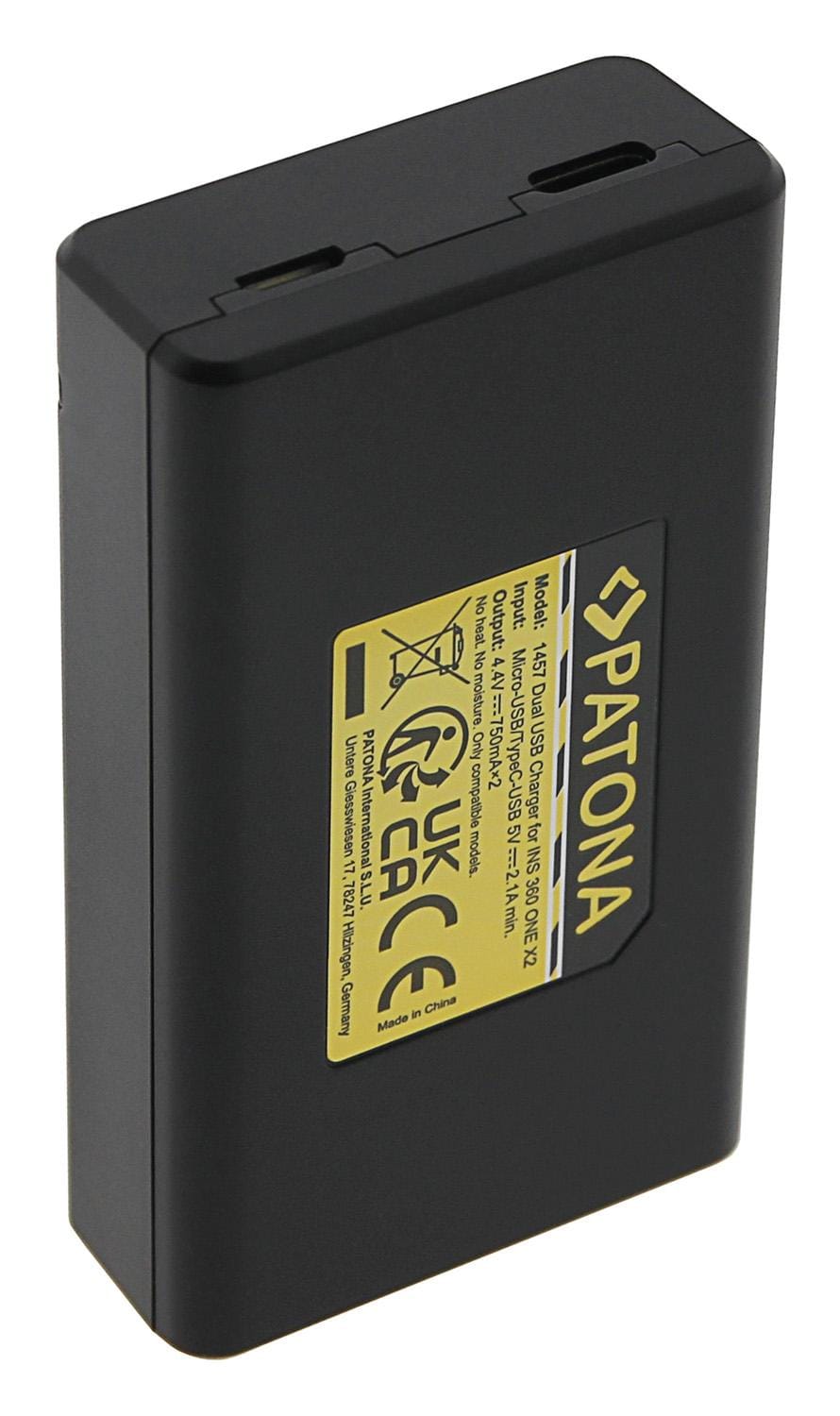 PATONA Dual Ladegerät für Insta360 One X2 360° Cam inkl. Micro-USB Kabel