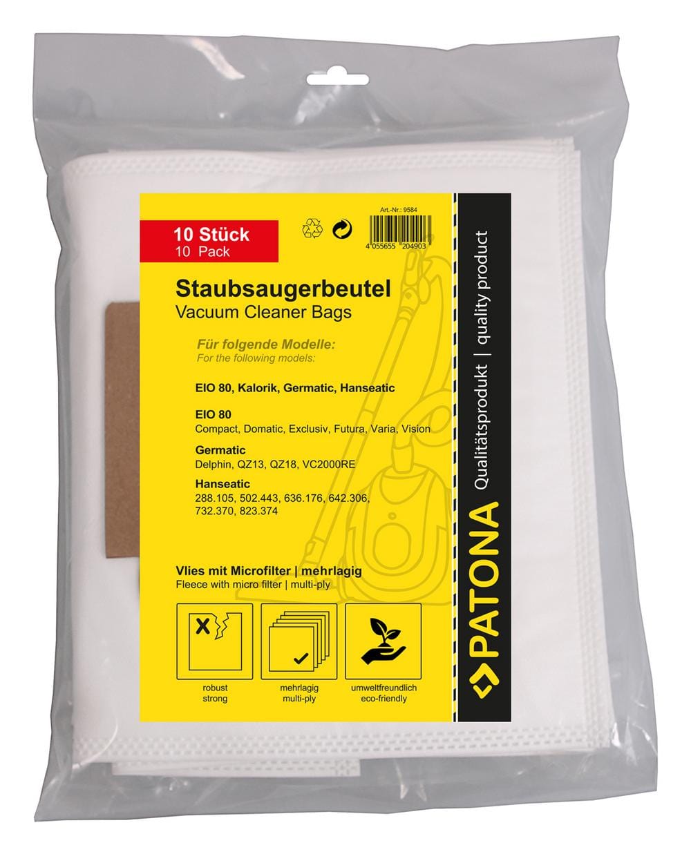 PATONA 10 Staubsaugerbeutel mehrlagig Vlies inkl. Microfilter für Melitta EIO 80 mit Pappaufsatz PATONA 10 Staubsaugerbeutel mehrlagig Vlies inkl. Microfilter für Melitta EIO 80 mit Pappaufsatz