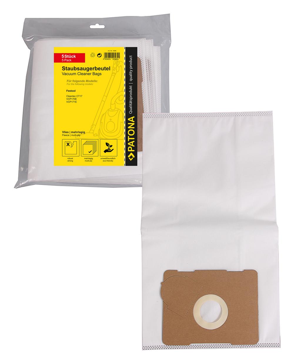 PATONA 5 Staubsaugerbeutel mehrlagig Vlies für Festool Cleantec CT17 VCP170E VCP171E PATONA 5 Staubsaugerbeutel mehrlagig Vlies für Festool Cleantec CT17 VCP170E VCP171E