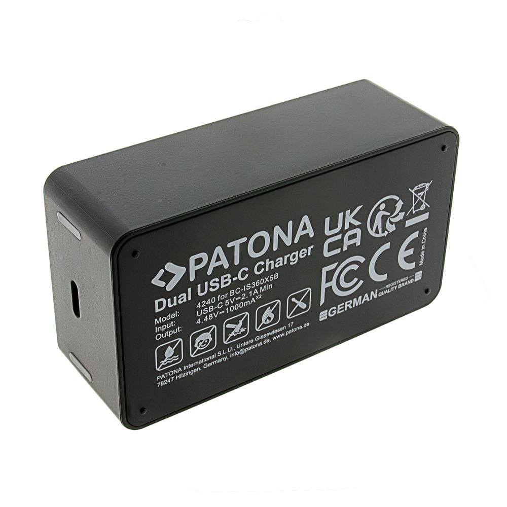 PATONA Dual Ladegerät für Insta360 X5 CINSBAHA inkl. USB-C Kabel PATONA Dual Ladegerät für Insta360 X5 CINSBAHA inkl. USB-C Kabel