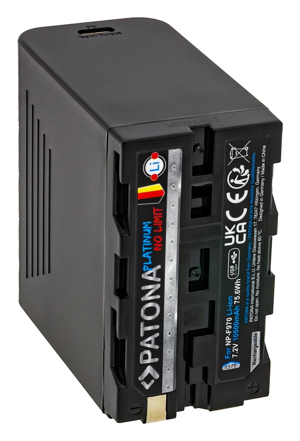 PATONA Platinum Akku mit PD36W USB-C in/out für Sony NP-F970 F960 F950 USB-A 5V/2A