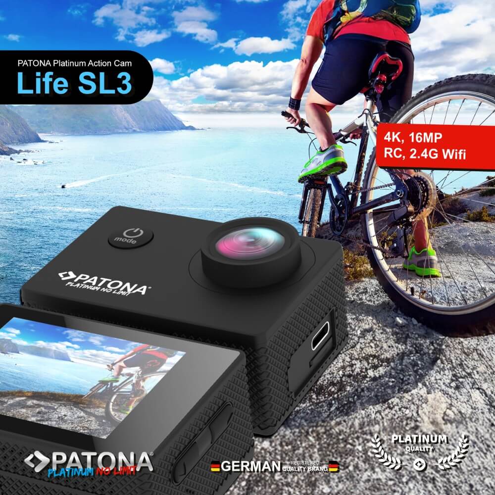 PATONA Platinum Action Cam Life SL3 4K 120fps 16mp 120° 4G+IR RC Wifi APP viel Zubehör