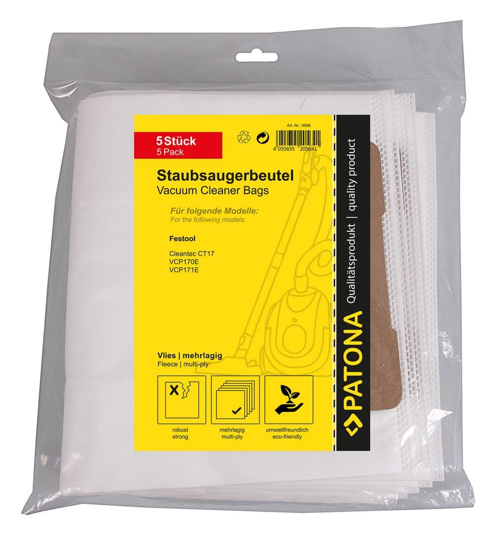 PATONA 5 Staubsaugerbeutel mehrlagig Vlies für Festool Cleantec CT17 VCP170E VCP171E PATONA 5 Staubsaugerbeutel mehrlagig Vlies für Festool Cleantec CT17 VCP170E VCP171E