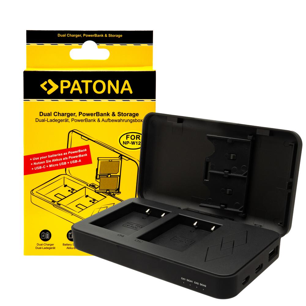 PATONA Dual Ladegerät für Fuji NP-W126 FinePix mit Powerbankfunktion und Speicherkartenaufbewahrung PATONA Dual Ladegerät für Fuji NP-W126 FinePix mit Powerbankfunktion und Speicherkartenaufbewahrung