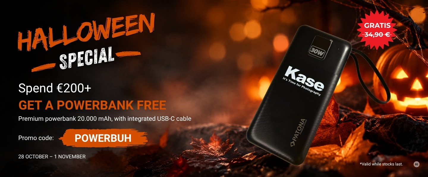 Kase Halloween Special: free 20,000 mAh power bank when you spend €200 or more with promo code POWERBUH, 28 October – 1 November