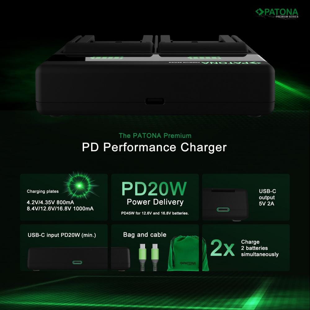 PATONA Premium Dual PD Performance Ladegerät für Sony NP-FM50 inkl. USB-C input/output PATONA Premium Dual PD Performance Ladegerät für Sony NP-FM50 inkl. USB-C input/output