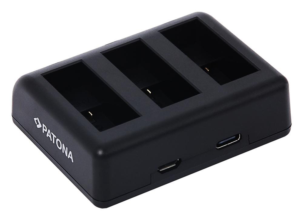 PATONA Triple Ladegerät für GoPro Hero 9 Hero 10 Hero 11 AHDBT901 ADBAT001 ADDBD-211 inkl. Micro USB