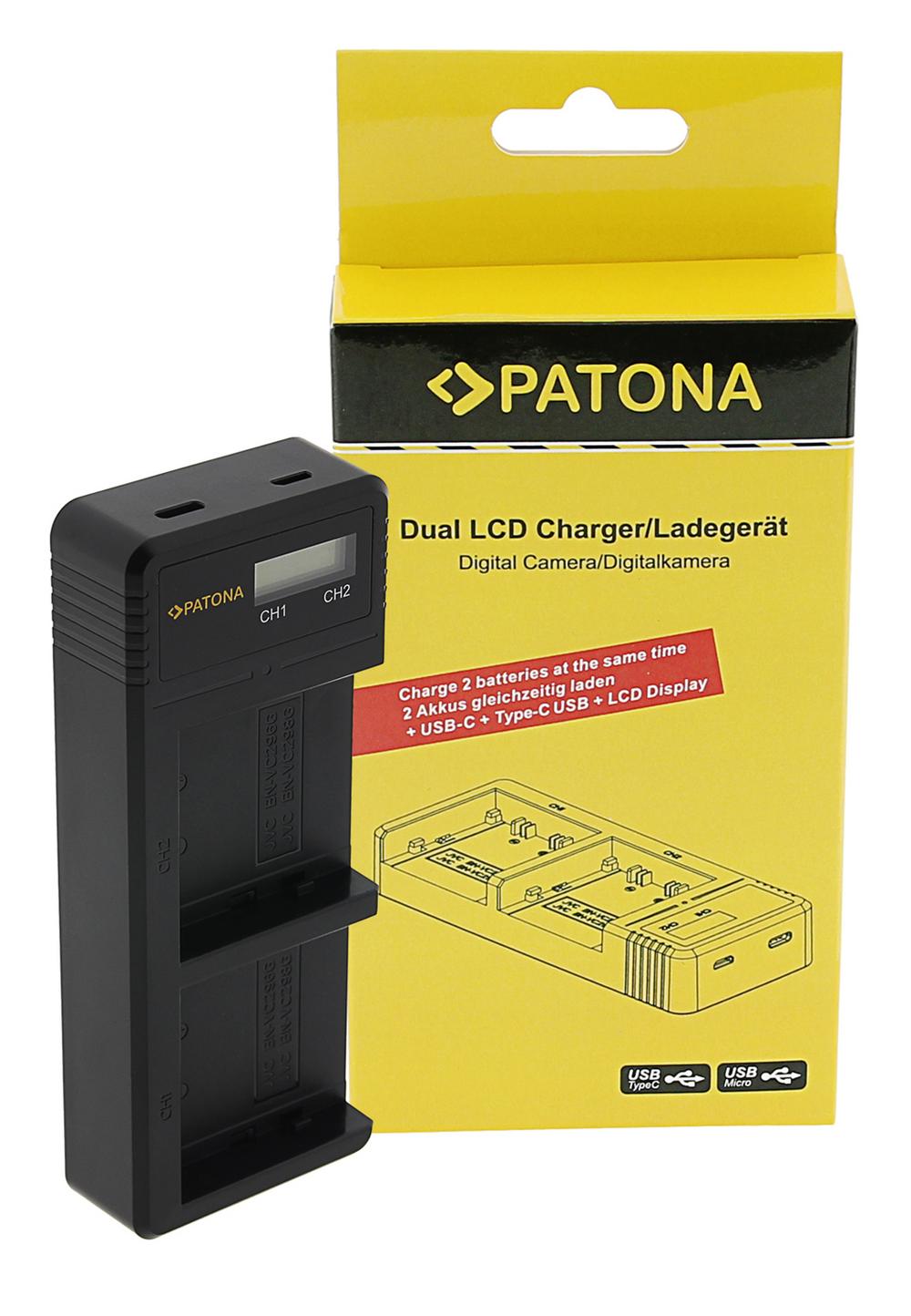 PATONA Dual LCD USB Ladegerät für JVC BN-VC296G BN-VC298G GY-HC500 HY-HC550 inkl. USB-C Kabel PATONA Dual LCD USB Ladegerät für JVC BN-VC296G BN-VC298G GY-HC500 HY-HC550 inkl. USB-C Kabel