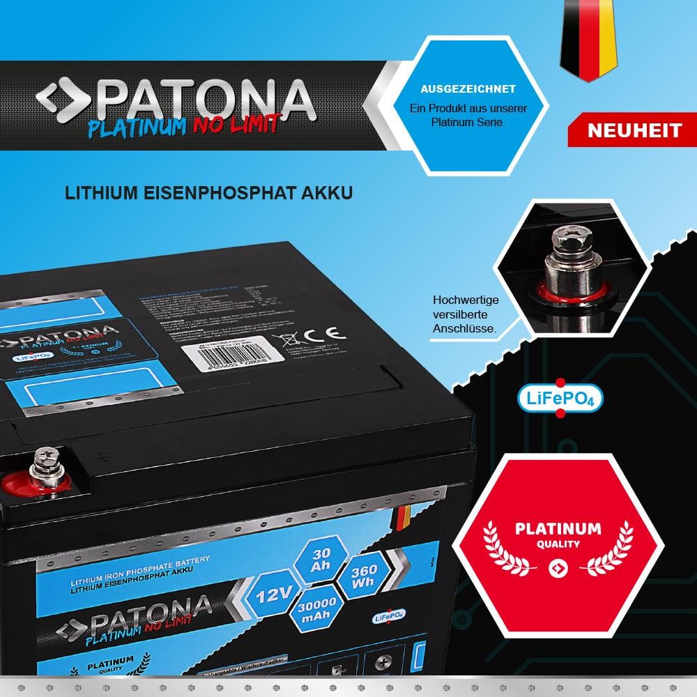 PATONA Platinum LiFePO4 Akku 12V 30Ah 360Wh 30.000mAh